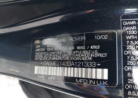 2003 Land Rover Range Rover Hse z USA, uszkodzony, nr VIN SALME11433A121333